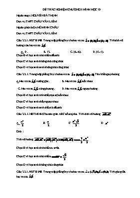 Đề trắc nghiệm chương II - Hình học 10